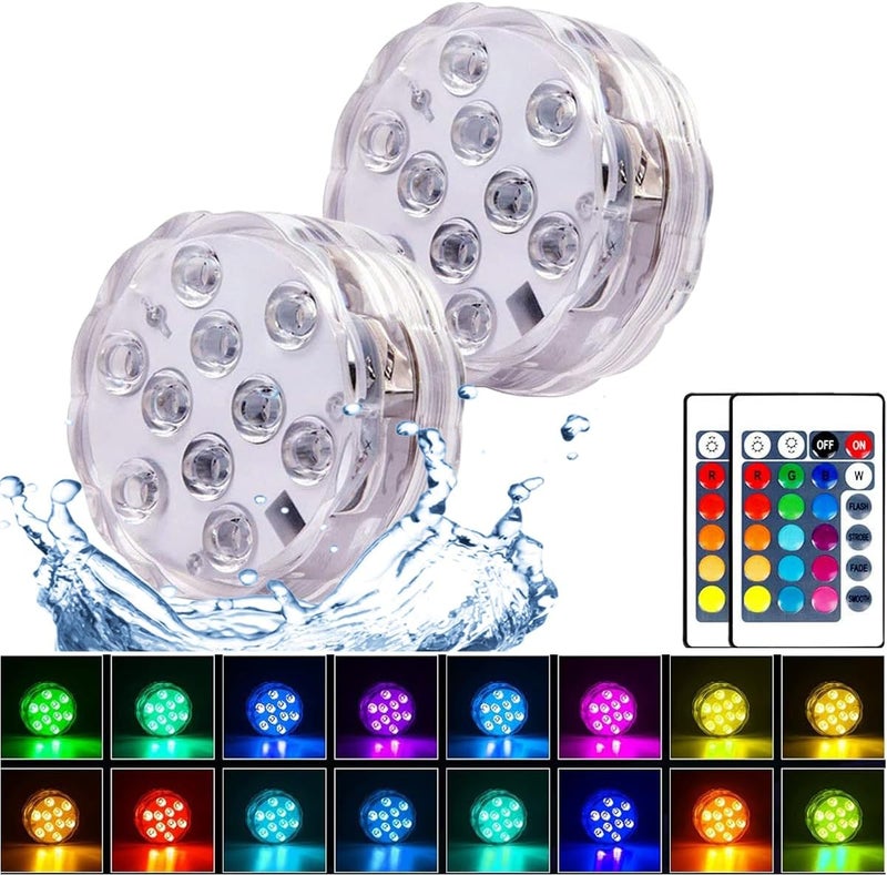Anziner 2Pack Submersible LED Lights Waterproof Pool Lights Underwater with 16 Colors, Remote Control for Aquarium, Bath, Hot Tub, Swimming Pool and Party Decoration - Image 1